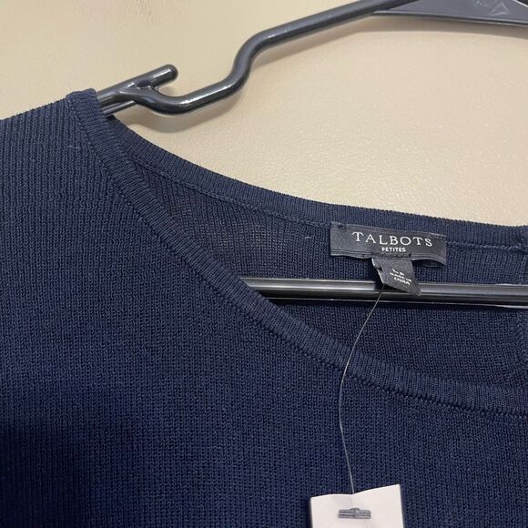 Talbots Womens Navy Blue Cotton Blend Elbow Bell Sleeve Sweater Petite Large NWT - Picture 5 of 10